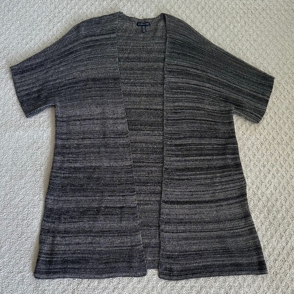 Eileen Fisher Sleek Tencel Knit Kimono Cardigan Sweater Black/Natural Size L/XL - Picture 4 of 14